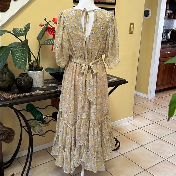Storia Clarity Tiered Ruffle Floral Cottage Core Washed Yellow Maxi Dress Med - Picture 11 of 16